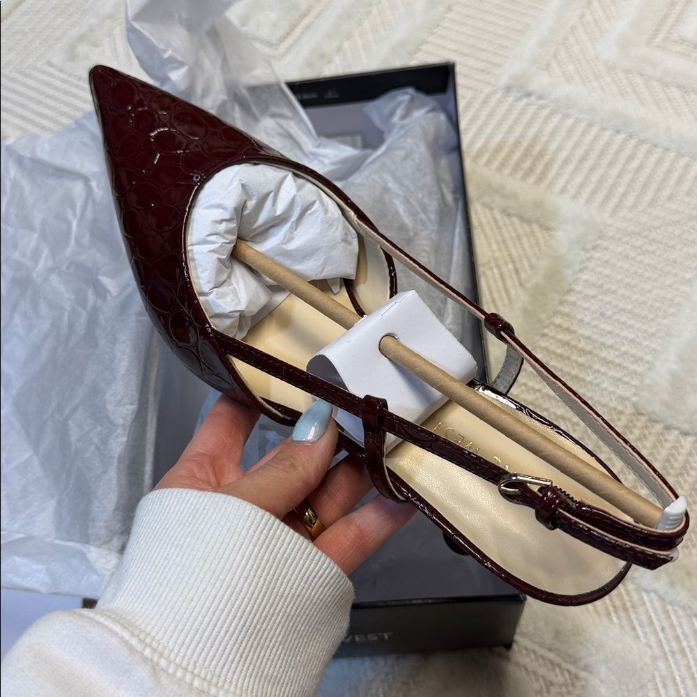 Nine West - Rhonda Kitten Heel Slingback Pumps - Dark Red - Picture 3 of 6
